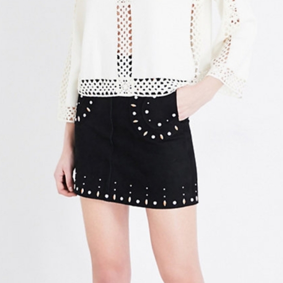 Sandro Colorado Studded Suede Skirt sz L 3 Black - Picture 2 of 6